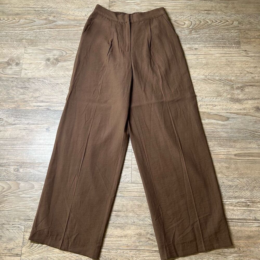 House of Harlow 1960 Women's Flat Front Wide Leg Trouser‎ Pants Brown Size Small